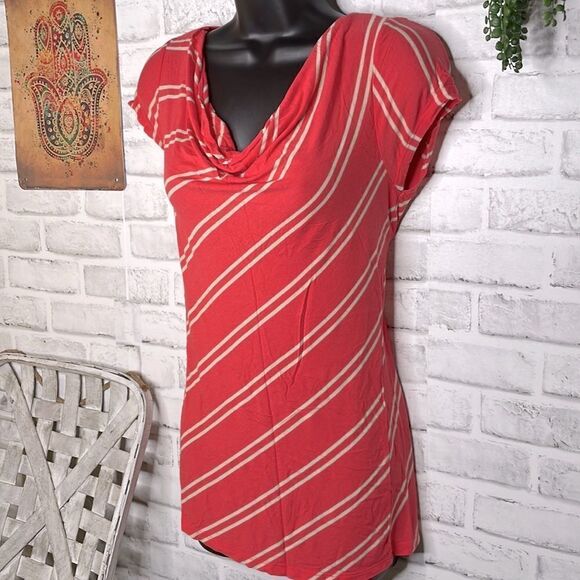 The Limited Slouch Scoop Neck Coral Striped Top Shirt Oversized Boho Size Small - Picture 2 of 6